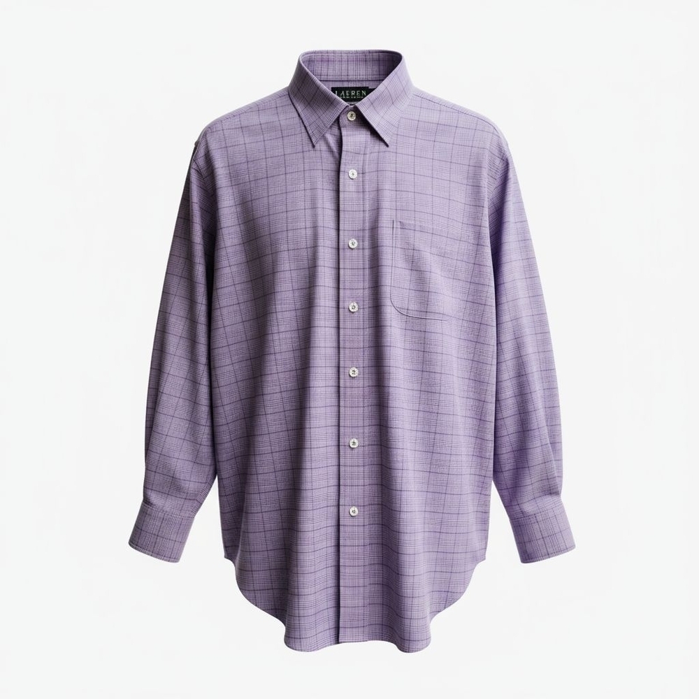LAUREN Ralph Lauren Purple Plaid Dress Shirt Classic Fit Non-Iron, Size 16 32/33